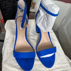 INC International Concepts Cobalt Blue Felt Ankle Strap Block Heels sz 11